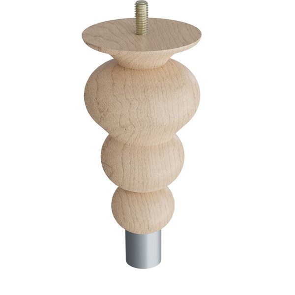 Designs Of Distinction 6" Tipt Toe Bun Foot with bolt and 1" Brushed Aluminum Ferrule - Hardwood 01242006MABA6 - main